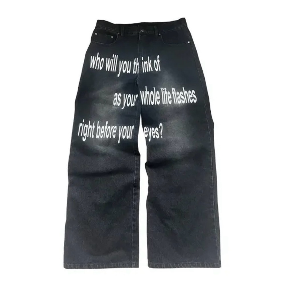 Black Graphic Wide-Leg Jeans - Picture 1 of 1